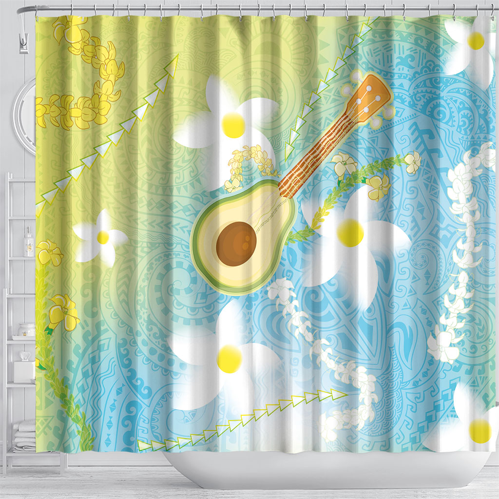 Hawaiian Ukulele Avocado Shower Curtain Leis and Polynesian Pattern LT03 - Polynesian Pride