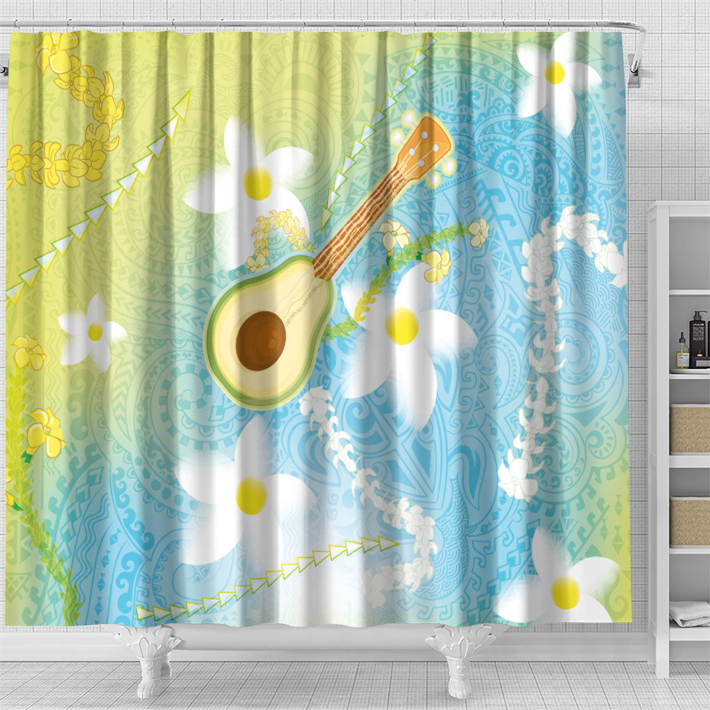 Hawaiian Ukulele Avocado Shower Curtain Leis and Polynesian Pattern LT03 - Polynesian Pride