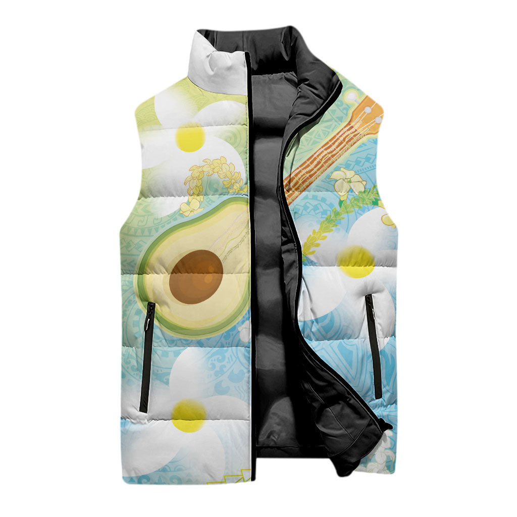 Hawaiian Ukulele Avocado Sleeveless Puffer Jacket Leis and Polynesian Pattern LT03 - Polynesian Pride
