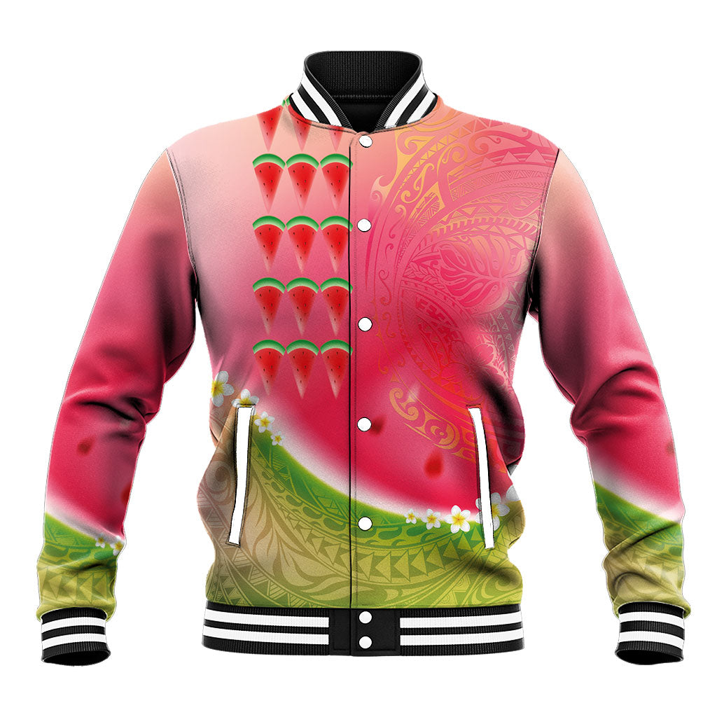 Hawaiian Watermelon Baseball Jacket with Kakau Art Tattoo LT03 Unisex Multicolor - Polynesian Pride
