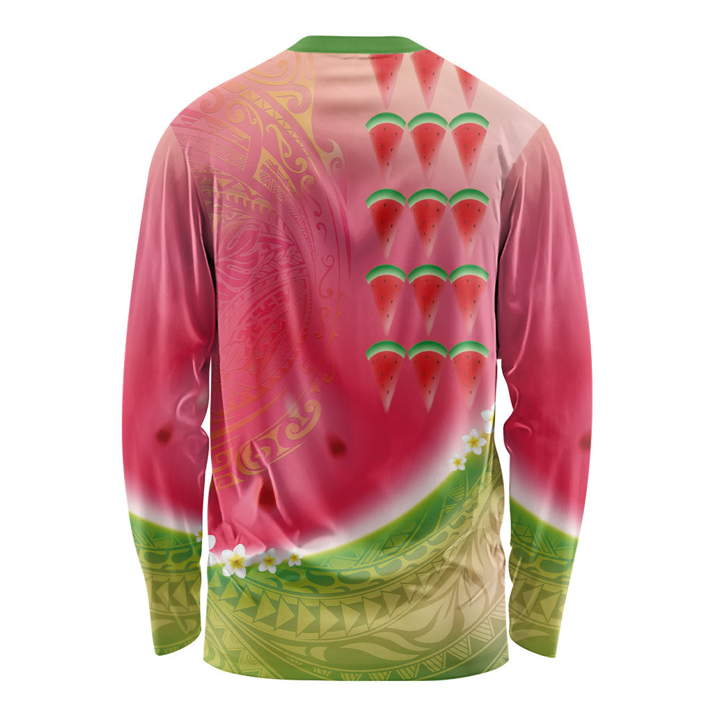Hawaiian Watermelon Long Sleeve Shirt with Kakau Art Tattoo LT03 - Polynesian Pride