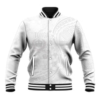 Tonga Faka Sepitema Baseball Jacket Ngatu Pattern with Plumeria and Hibiscus LT03 Unisex White - Polynesian Pride