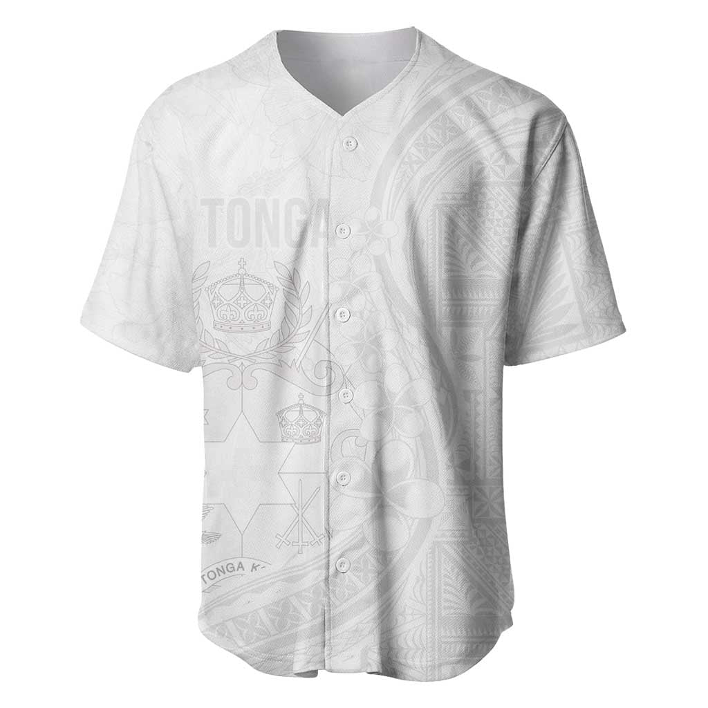 Tonga Faka Sepitema Baseball Jersey Ngatu Pattern with Plumeria and Hibiscus LT03 White - Polynesian Pride