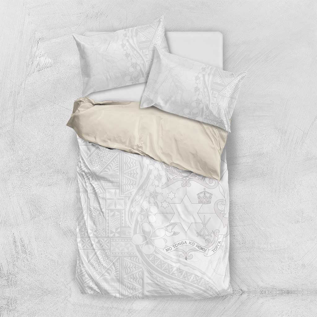 Tonga Faka Sepitema Bedding Set Ngatu Pattern with Plumeria and Hibiscus LT03 US Twin 172cm x 218cm White - Polynesian Pride