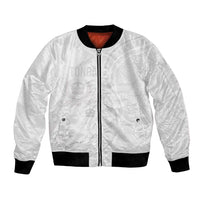 Tonga Faka Sepitema Bomber Jacket Ngatu Pattern with Plumeria and Hibiscus LT03 Unisex White - Polynesian Pride