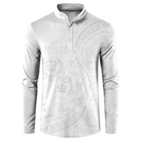 Tonga Faka Sepitema Button Sweatshirt Ngatu Pattern with Plumeria and Hibiscus LT03 White - Polynesian Pride