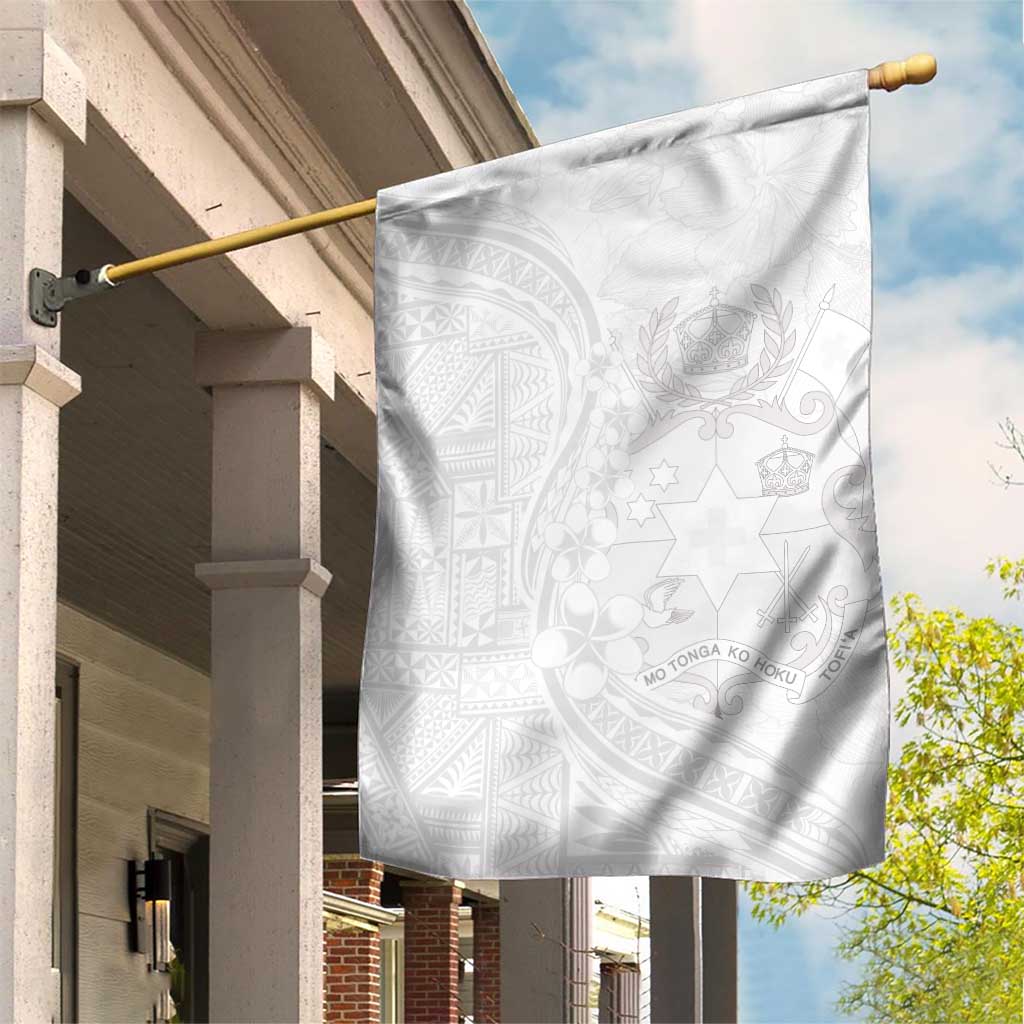 Tonga Faka Sepitema Garden Flag Ngatu Pattern with Plumeria and Hibiscus LT03 House Flag White - Polynesian Pride
