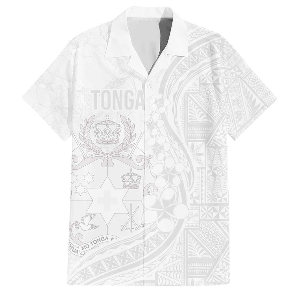 Tonga Faka Sepitema Hawaiian Shirt Ngatu Pattern with Plumeria and Hibiscus LT03 White - Polynesian Pride