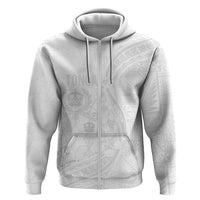 Tonga Faka Sepitema Hoodie Ngatu Pattern with Plumeria and Hibiscus LT03 Zip Hoodie White - Polynesian Pride