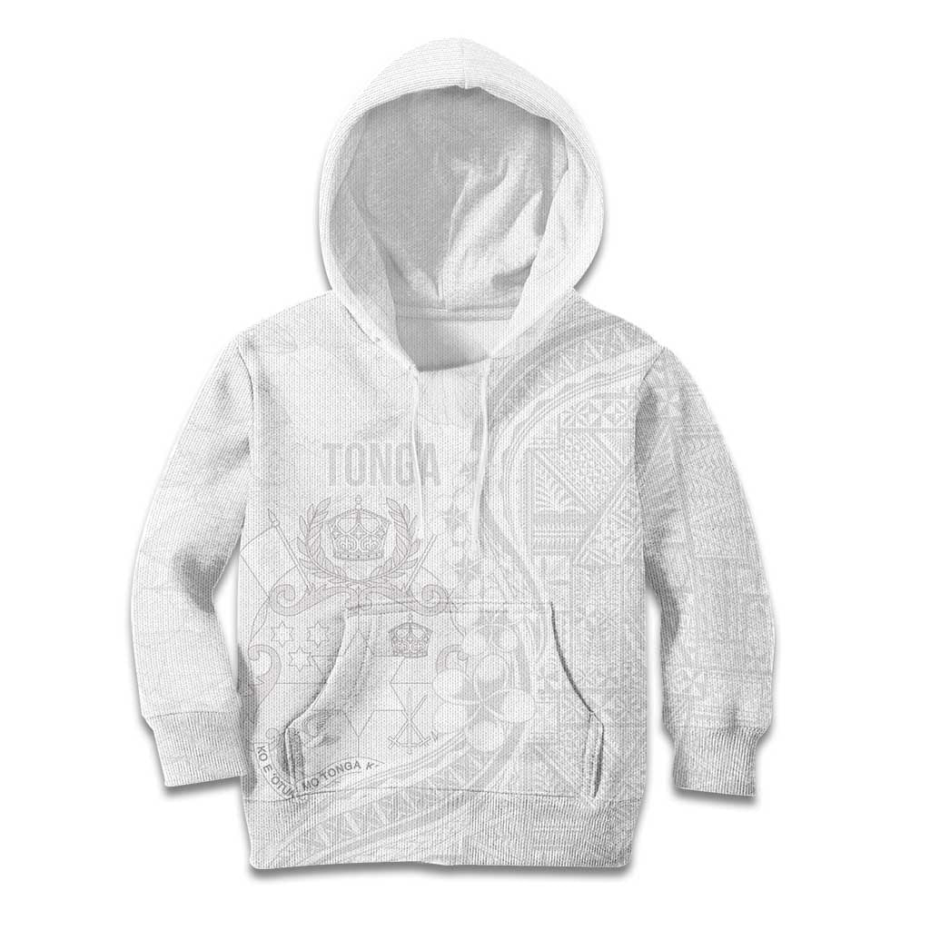 Tonga Faka Sepitema Kid Hoodie Ngatu Pattern with Plumeria and Hibiscus LT03 Hoodie White - Polynesian Pride