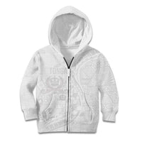 Tonga Faka Sepitema Kid Hoodie Ngatu Pattern with Plumeria and Hibiscus LT03 Zip Hoodie White - Polynesian Pride