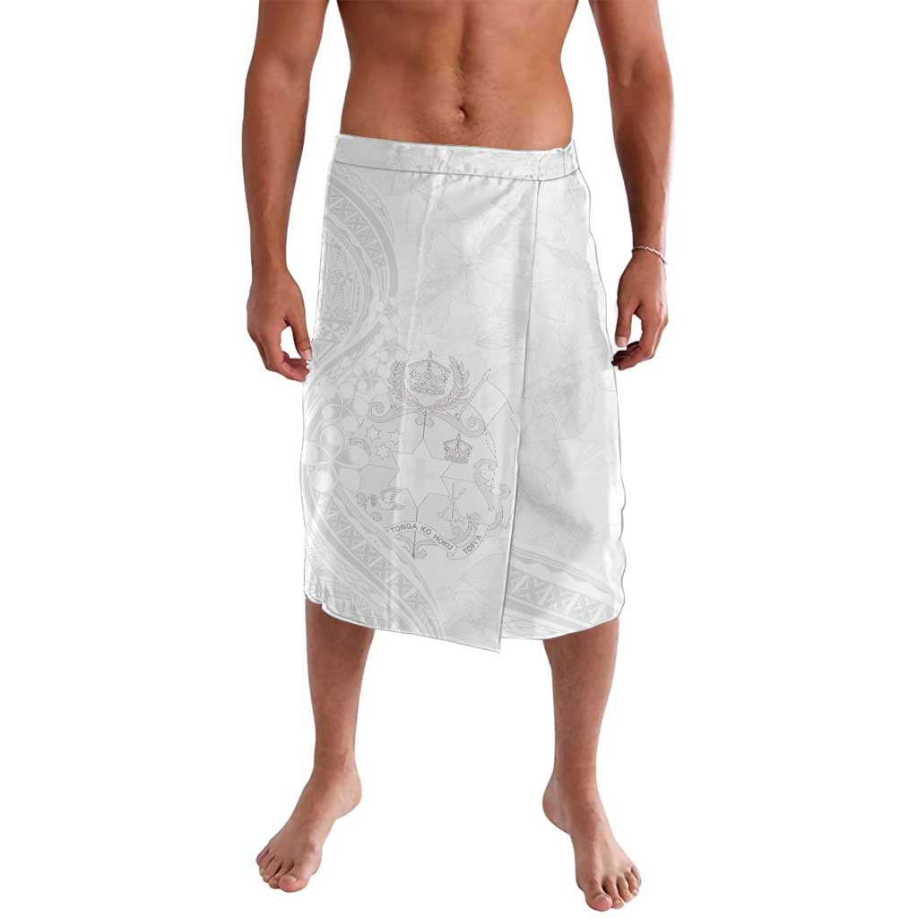 Tonga Faka Sepitema Lavalava Ngatu Pattern with Plumeria and Hibiscus LT03 White - Polynesian Pride