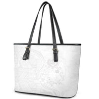 Tonga Faka Sepitema Leather Tote Bag Ngatu Pattern with Plumeria and Hibiscus LT03 - Polynesian Pride