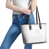 Tonga Faka Sepitema Leather Tote Bag Ngatu Pattern with Plumeria and Hibiscus LT03 - Polynesian Pride