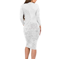 Tonga Faka Sepitema Long Sleeve Bodycon Dress Ngatu Pattern with Plumeria and Hibiscus LT03 - Polynesian Pride