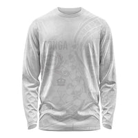 Tonga Faka Sepitema Long Sleeve Shirt Ngatu Pattern with Plumeria and Hibiscus LT03 Unisex White - Polynesian Pride