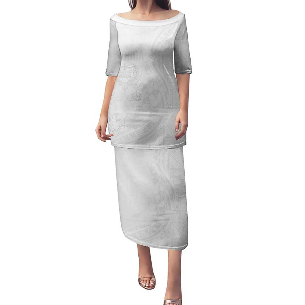 Tonga Faka Sepitema Puletasi Ngatu Pattern with Plumeria and Hibiscus LT03 Long Dress White - Polynesian Pride