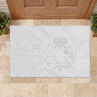 Tonga Faka Sepitema Rubber Doormat Ngatu Pattern with Plumeria and Hibiscus LT03 White - Polynesian Pride