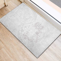 Tonga Faka Sepitema Rubber Doormat Ngatu Pattern with Plumeria and Hibiscus LT03 - Polynesian Pride