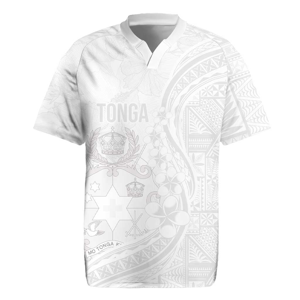 Tonga Faka Sepitema Rugby Jersey Ngatu Pattern with Plumeria and Hibiscus LT03 White - Polynesian Pride