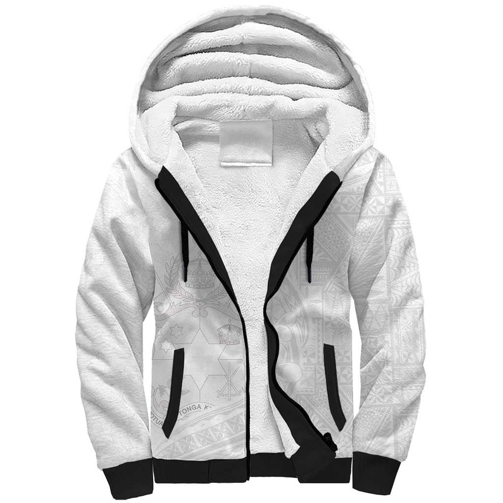 Tonga Faka Sepitema Sherpa Hoodie Ngatu Pattern with Plumeria and Hibiscus LT03 Unisex White - Polynesian Pride