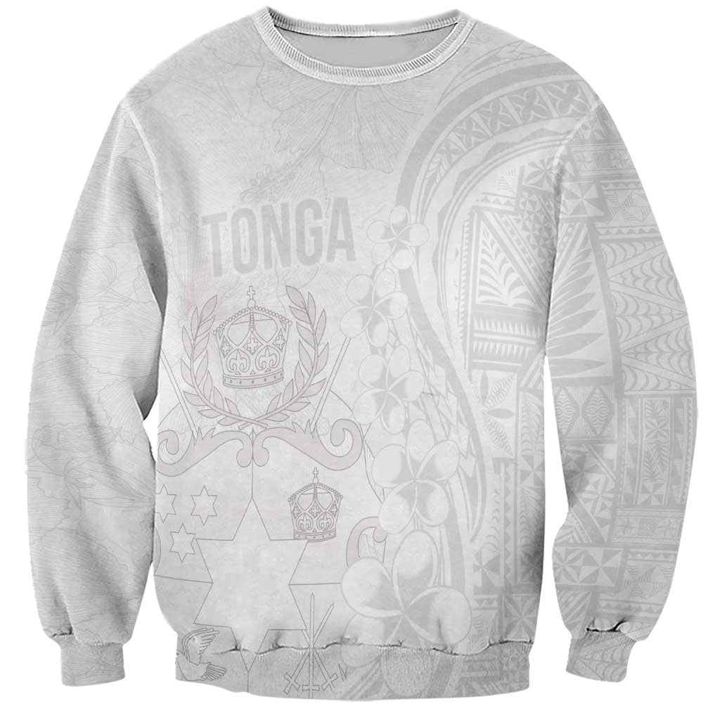 Tonga Faka Sepitema Sweatshirt Ngatu Pattern with Plumeria and Hibiscus LT03 Unisex White - Polynesian Pride