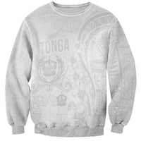 Tonga Faka Sepitema Sweatshirt Ngatu Pattern with Plumeria and Hibiscus LT03 Unisex White - Polynesian Pride
