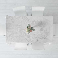 Tonga Faka Sepitema Tablecloth Ngatu Pattern with Plumeria and Hibiscus LT03 White - Polynesian Pride