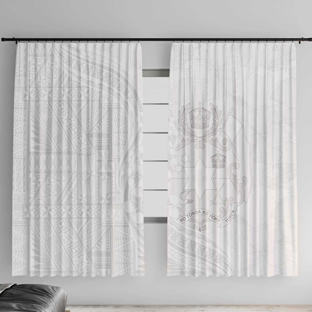 Tonga Faka Sepitema Window Curtain Ngatu Pattern with Plumeria and Hibiscus LT03 With Hooks White - Polynesian Pride