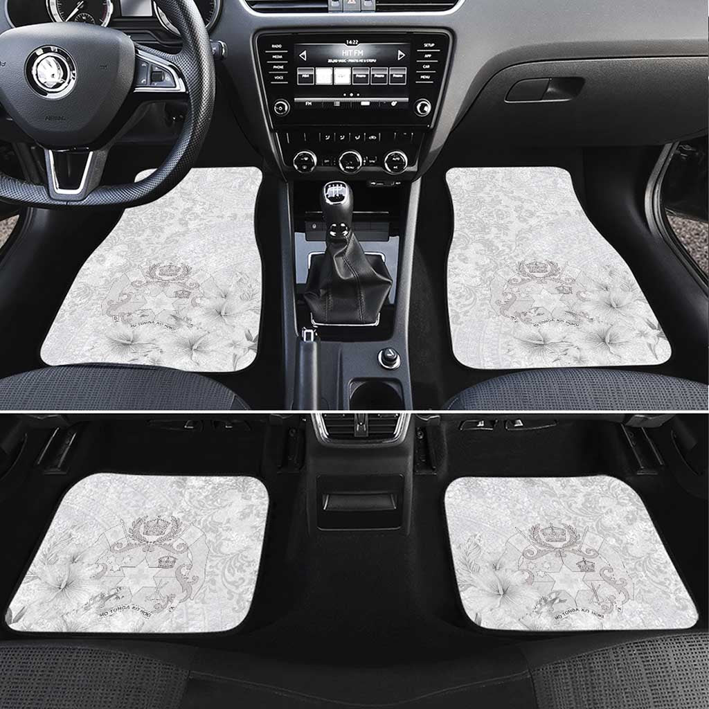 Tonga Faka Sepitema Car Mats Ngatu and Floral Pattern with Blooming Hibiscus LT03 Set 4pcs White - Polynesian Pride