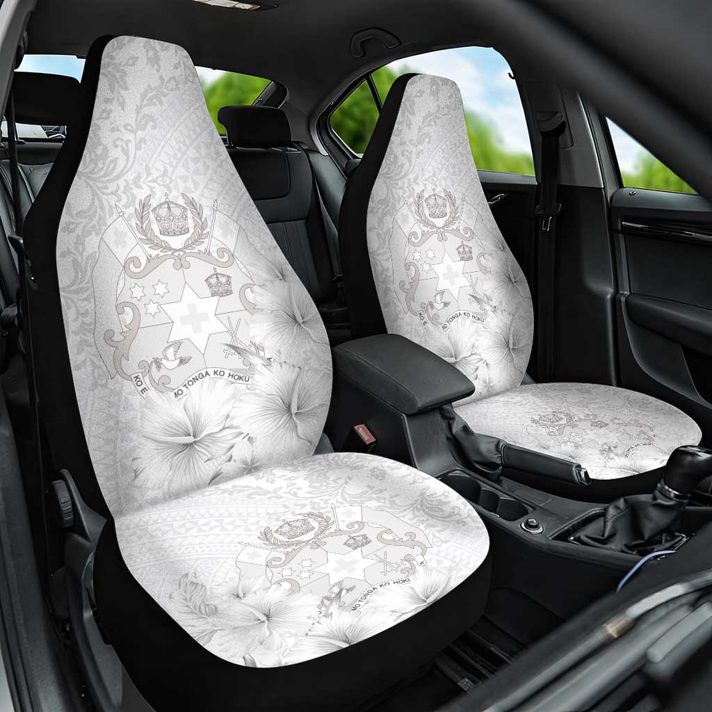Tonga Faka Sepitema Car Seat Cover Ngatu and Floral Pattern with Blooming Hibiscus LT03 One Size White - Polynesian Pride