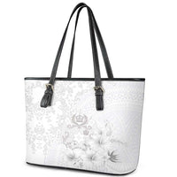 Tonga Faka Sepitema Leather Tote Bag Ngatu and Floral Pattern with Blooming Hibiscus LT03 - Polynesian Pride