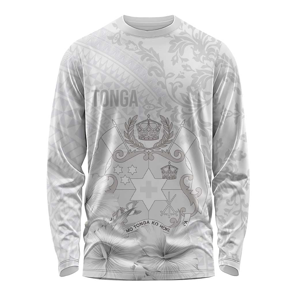 Tonga Faka Sepitema Long Sleeve Shirt Ngatu and Floral Pattern with Blooming Hibiscus LT03 Unisex White - Polynesian Pride