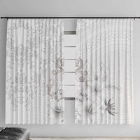Tonga Faka Sepitema Window Curtain Ngatu and Floral Pattern with Blooming Hibiscus LT03 With Hooks White - Polynesian Pride