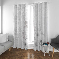 Tonga Faka Sepitema Window Curtain Ngatu and Floral Pattern with Blooming Hibiscus LT03 With Grommets White - Polynesian Pride