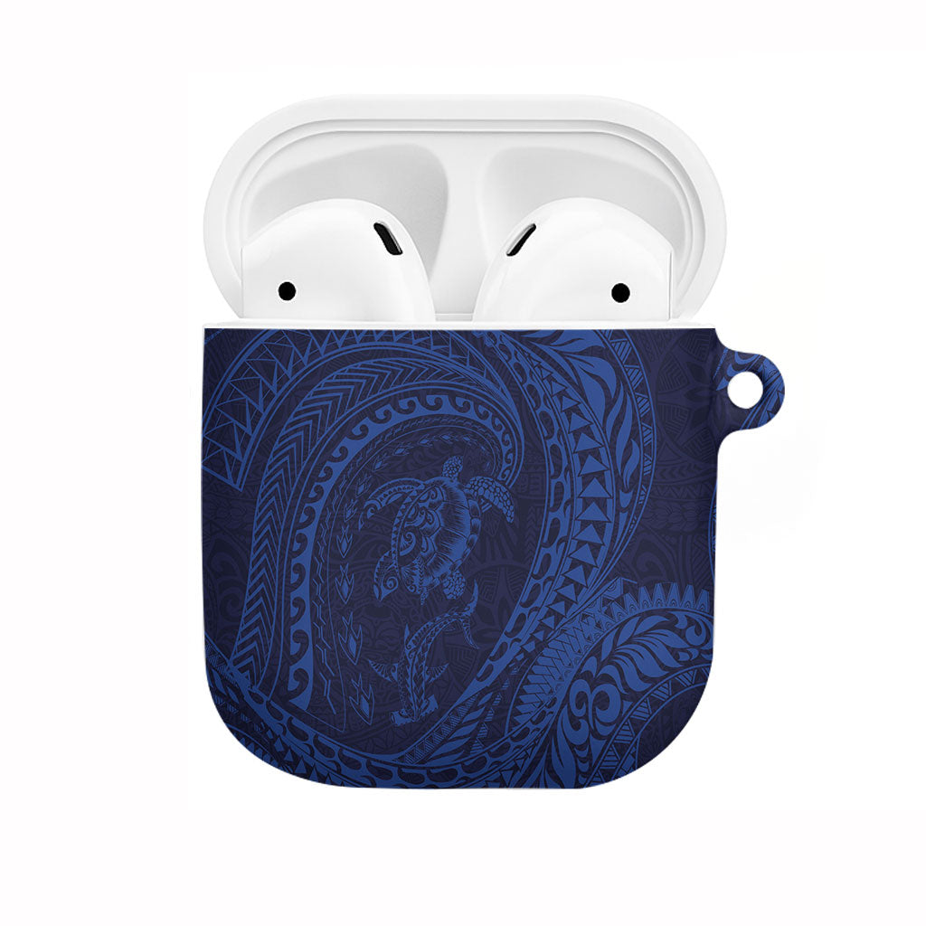 Hawaiian Turtle and Shark AirPods Case Kakau Tribal with Polynesian Pattern Blue Color LT03 Blue - Polynesian Pride