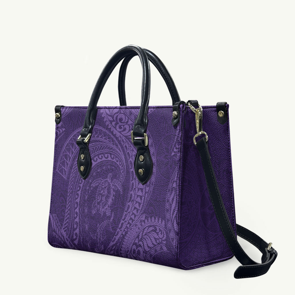 Hawaiian Turtle and Shark Leather Bag Kakau Tribal with Polynesian Pattern Purple Color LT03 Purple - Polynesian Pride