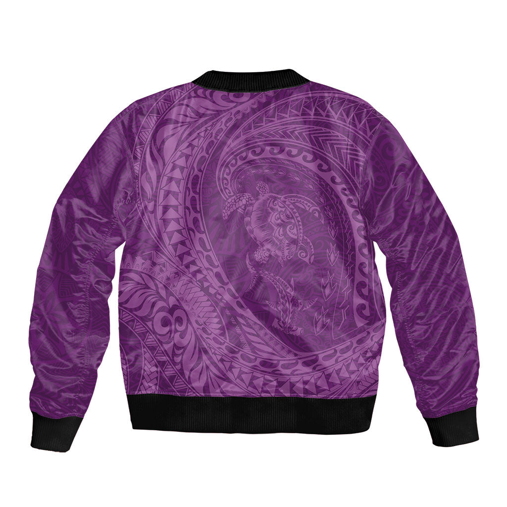 Hawaiian Turtle and Shark Sleeve Zip Bomber Jacket Kakau Tribal with Polynesian Pattern Pink Color LT03 - Polynesian Pride