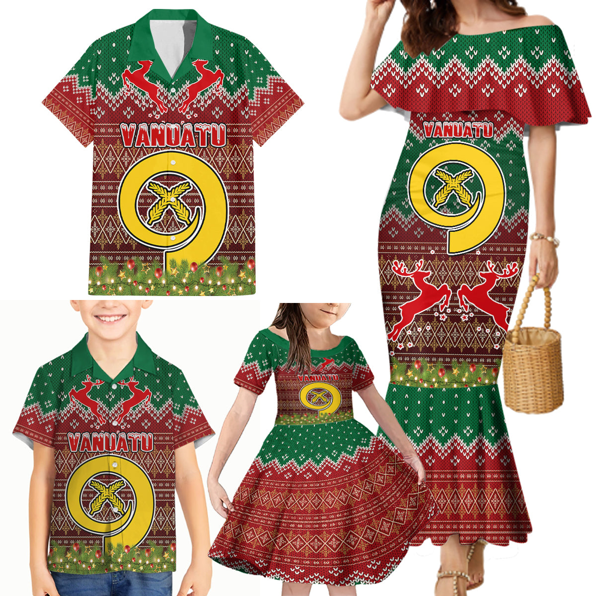 Personalised Vanuatu Christmas Family Matching Mermaid Dress and Hawaiian Shirt Pig Tusk Beautiful Merry Xmas Snowflake LT03 - Polynesian Pride