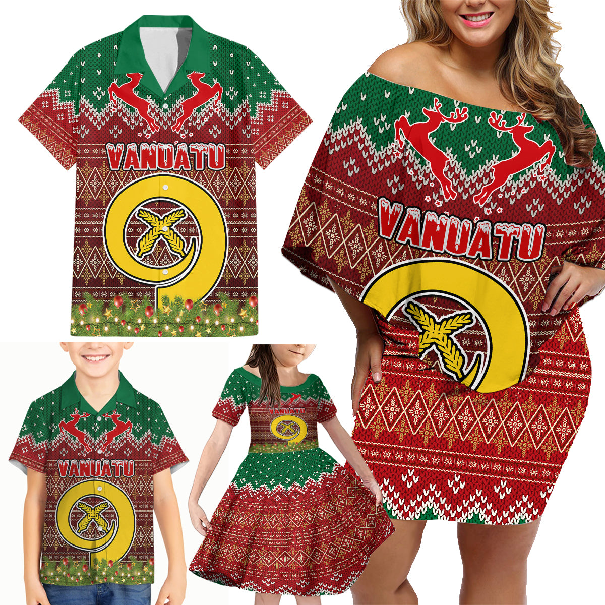 Personalised Vanuatu Christmas Family Matching Off Shoulder Short Dress and Hawaiian Shirt Pig Tusk Beautiful Merry Xmas Snowflake LT03 - Polynesian Pride