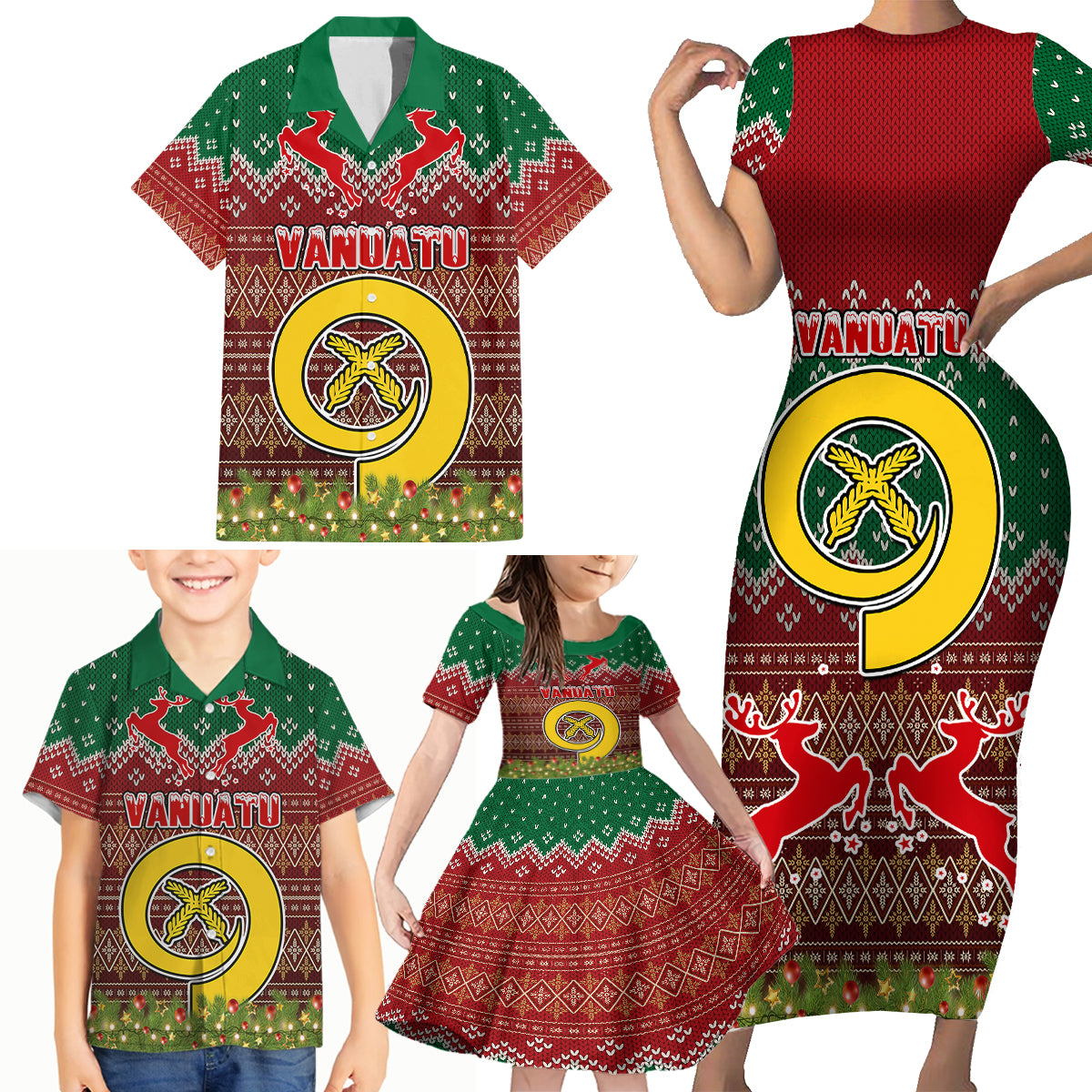 Personalised Vanuatu Christmas Family Matching Short Sleeve Bodycon Dress and Hawaiian Shirt Pig Tusk Beautiful Merry Xmas Snowflake LT03 - Polynesian Pride