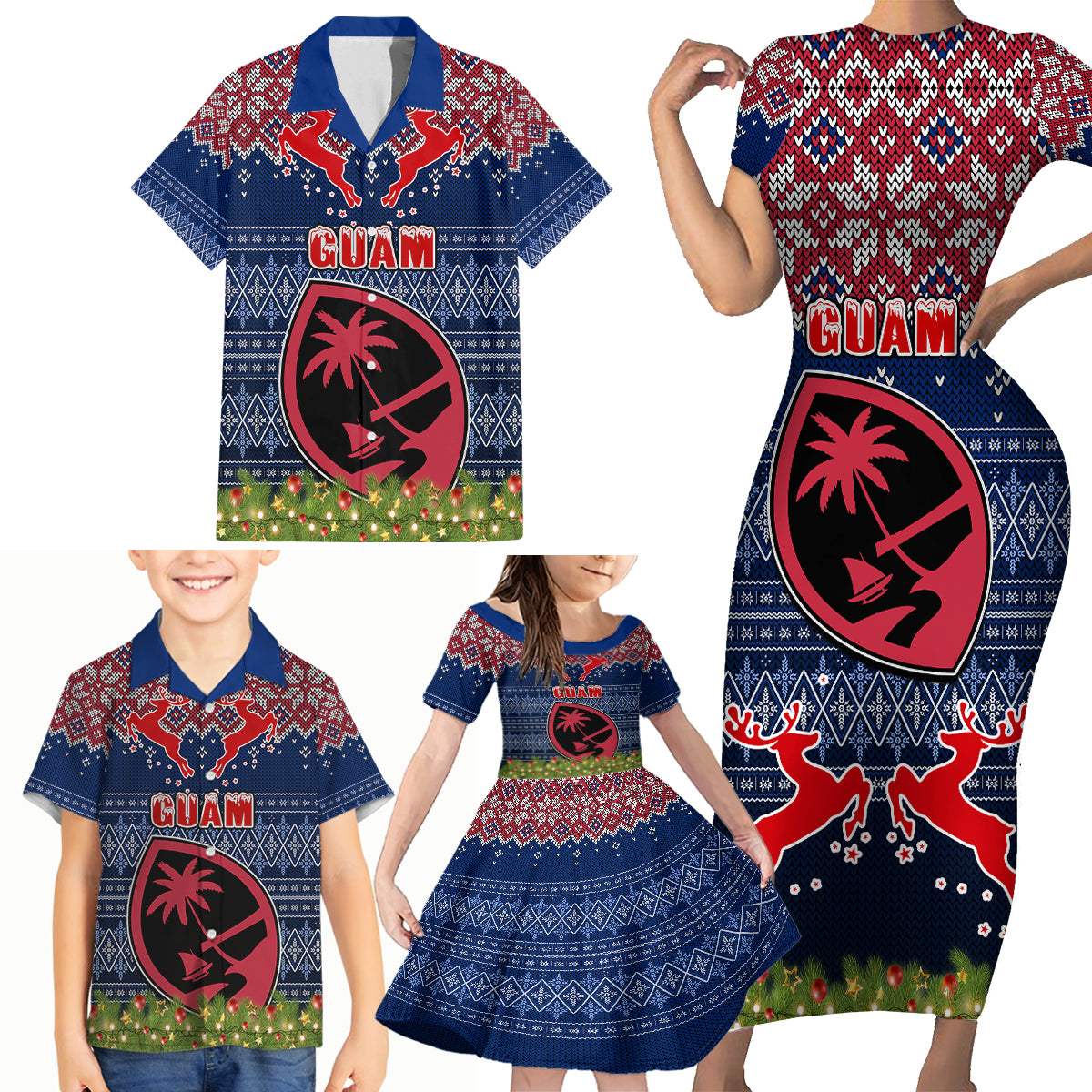 Guam Christmas Family Matching Short Sleeve Bodycon Dress and Hawaiian Shirt Chamorro Guam Tattoos Beautiful Merry Xmas Snowflake LT03 - Polynesian Pride