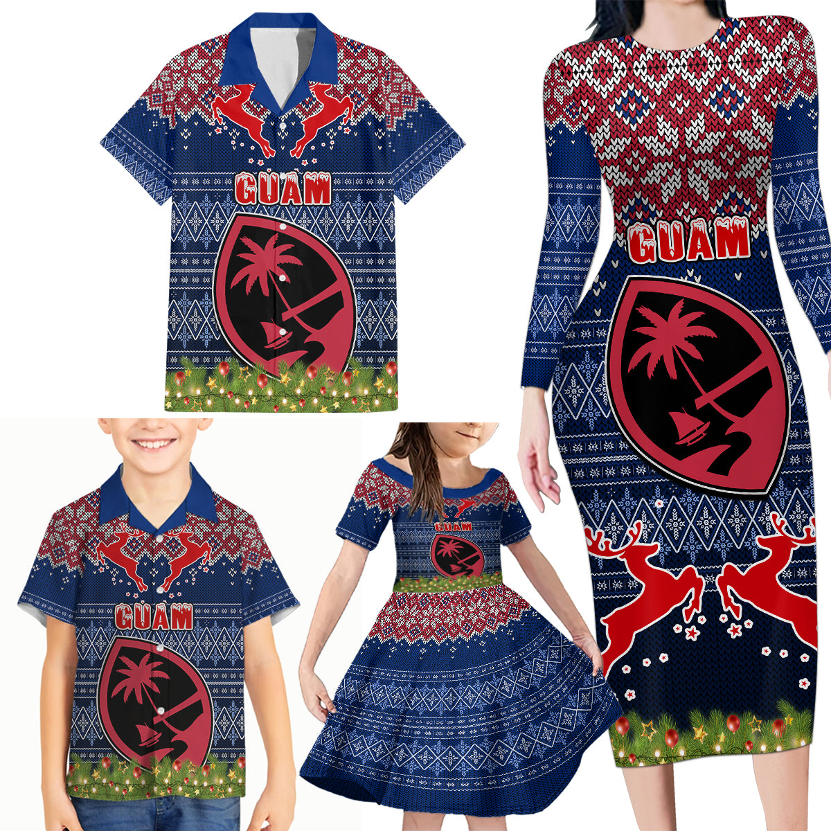 Personalised Guam Christmas Family Matching Long Sleeve Bodycon Dress and Hawaiian Shirt Chamorro Guam Tattoos Beautiful Merry Xmas Snowflake LT03 - Polynesian Pride