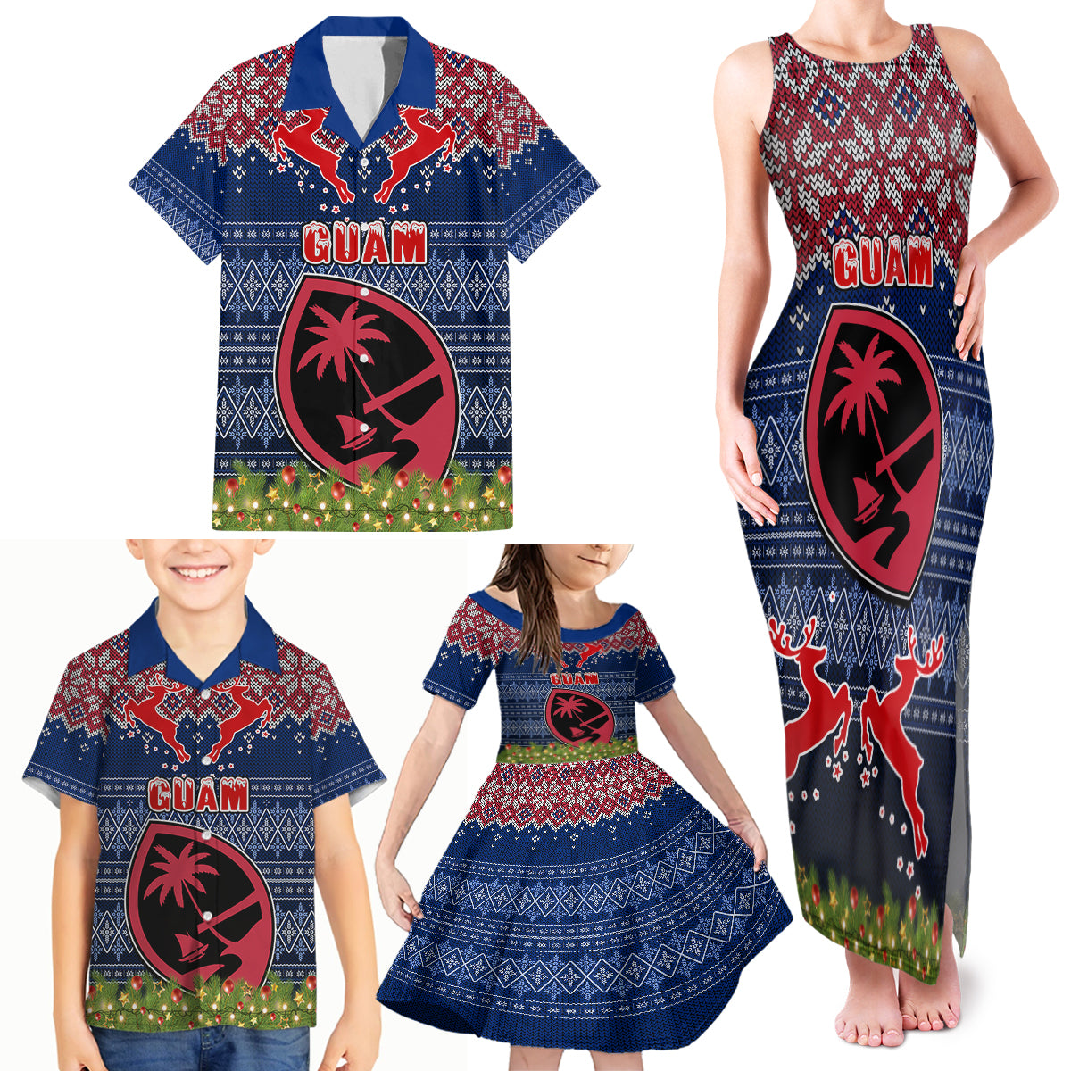 Personalised Guam Christmas Family Matching Tank Maxi Dress and Hawaiian Shirt Chamorro Guam Tattoos Beautiful Merry Xmas Snowflake LT03 - Polynesian Pride