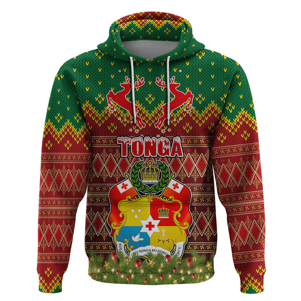 Personalised Tonga Christmas Hoodie Coat of Arms and Map Beautiful Merry Xmas Snowflake LT03 Red - Polynesian Pride