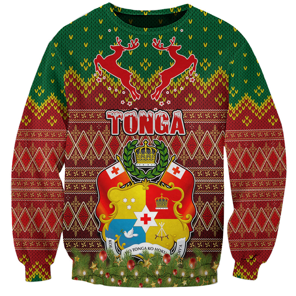 Personalised Tonga Christmas Sweatshirt Coat of Arms and Map Beautiful Merry Xmas Snowflake LT03 Unisex Red - Polynesian Pride