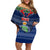 Niue Christmas Family Matching Off Shoulder Short Dress and Hawaiian Shirt Coat of Arms and Map Beautiful Merry Xmas Snowflake LT03 Mom's Dress Blue - Polynesian Pride