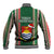 Kiribati Christmas Baseball Jacket Santa With Gift Bag Behind Ribbons Seamless Green Maori LT03 - Polynesian Pride