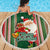 Kiribati Christmas Beach Blanket Santa With Gift Bag Behind Ribbons Seamless Green Maori LT03 - Wonder Print Shop