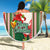 Kiribati Christmas Beach Blanket Santa With Gift Bag Behind Ribbons Seamless Green Maori LT03 - Wonder Print Shop